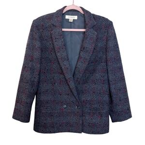 Cassidy Womens Speckled Tweed‎ Blazer Jacket Double Breasted Gray Red Black 2